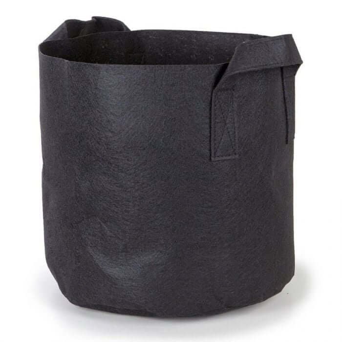 Empty black fabric aeration pot with reinforced side handles, shown against a white background.