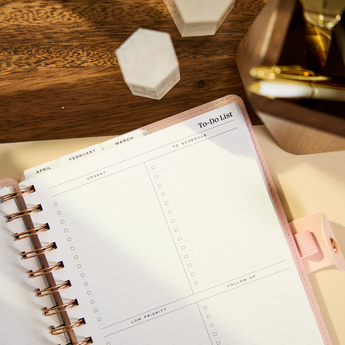 2027 Blush Diagonals Customizable Spiral Citrine Planner - Small Professional Layout - 12 Months with pink cover and open to do list page