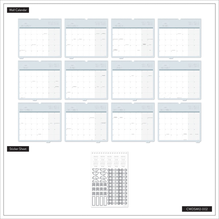 2027 Soft Frame Citrine Wall Calendar - Small - 12 Months featuring twelve monthly calendar pages and a coordinating sticker sheet in a soft neutral design
