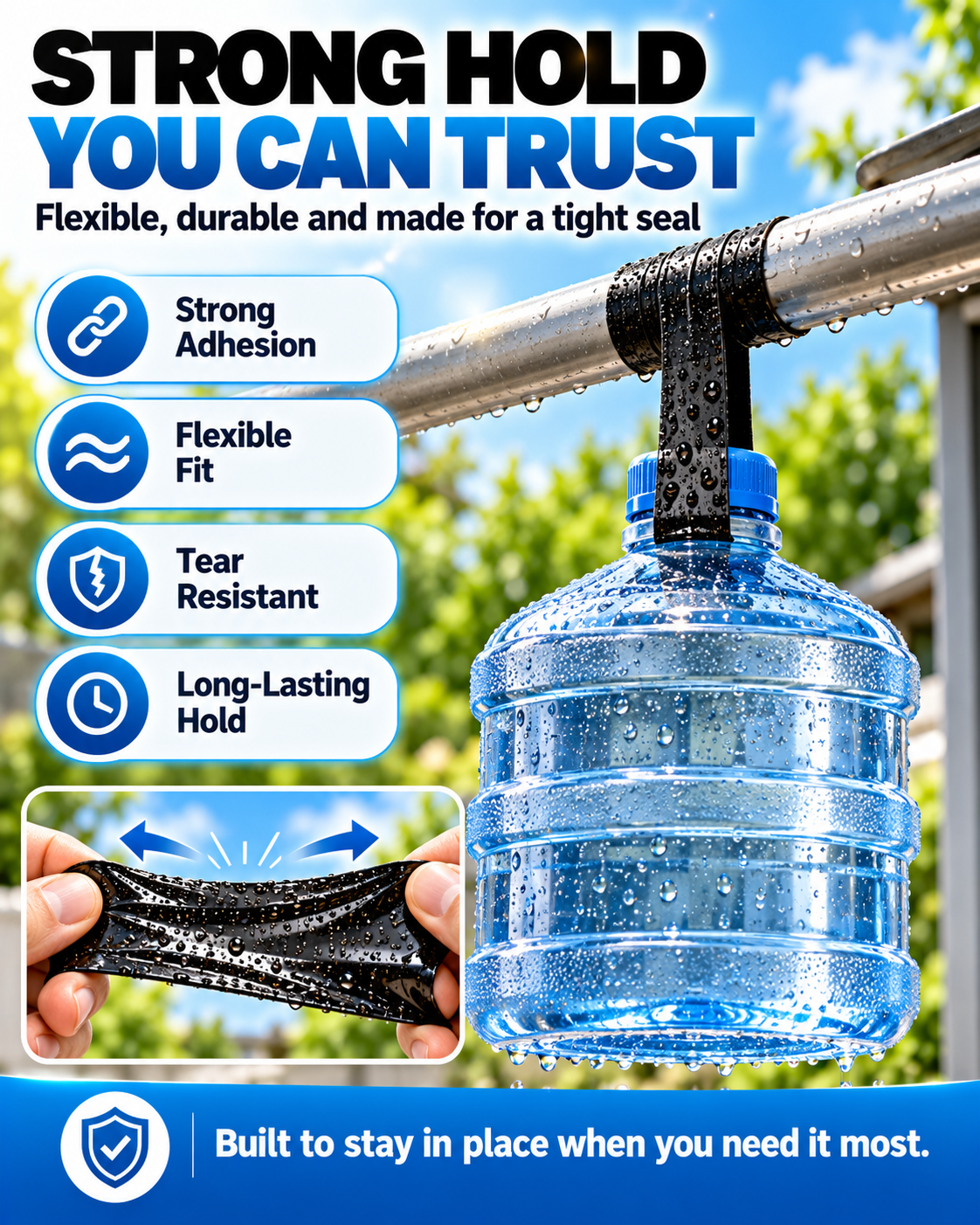 Waterproof Leak Repair Tape, Emergency Seal for Wet Surfaces, Indoor Outdoor Leak Fix for Pipes, Buckets, Hoses, Tents