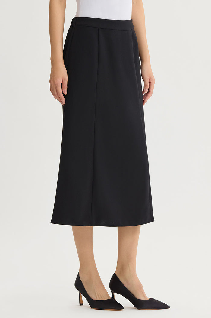 A-Line Stretch Deco Crepe Maxi Skirt, Black | Ming Wang