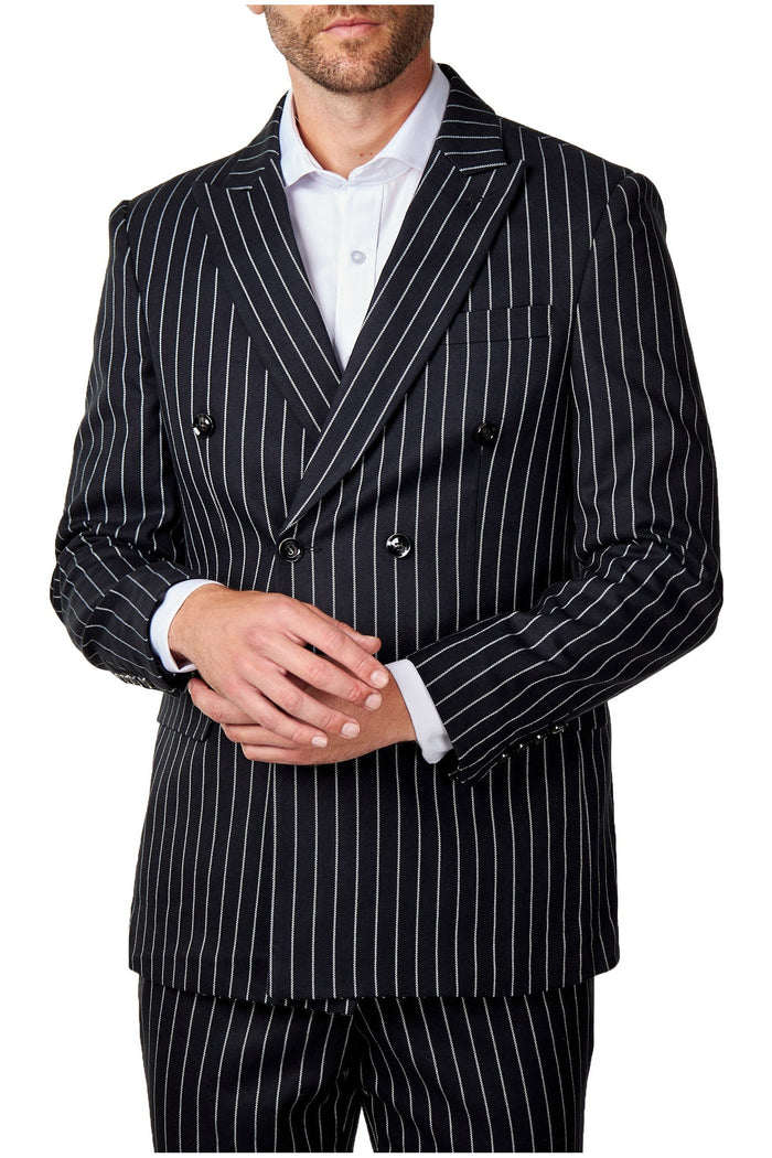 Men's Alfred Black Double Breasted Pinstripe 5-Piece Suit Bundle