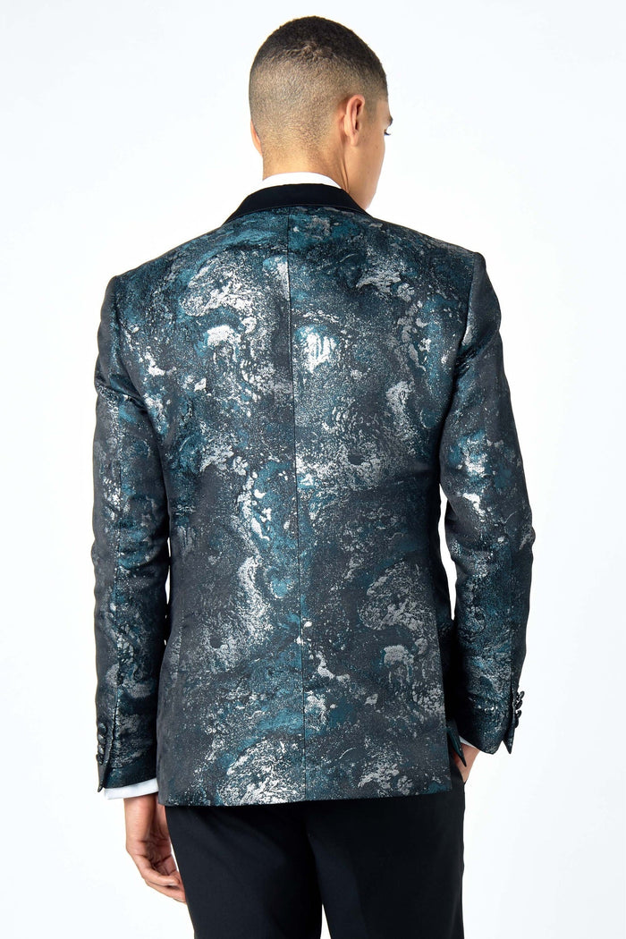 ALINO – GREEN BLACK PRINTED WEDDING PARTY TUXEDO 3 PIECE SUIT