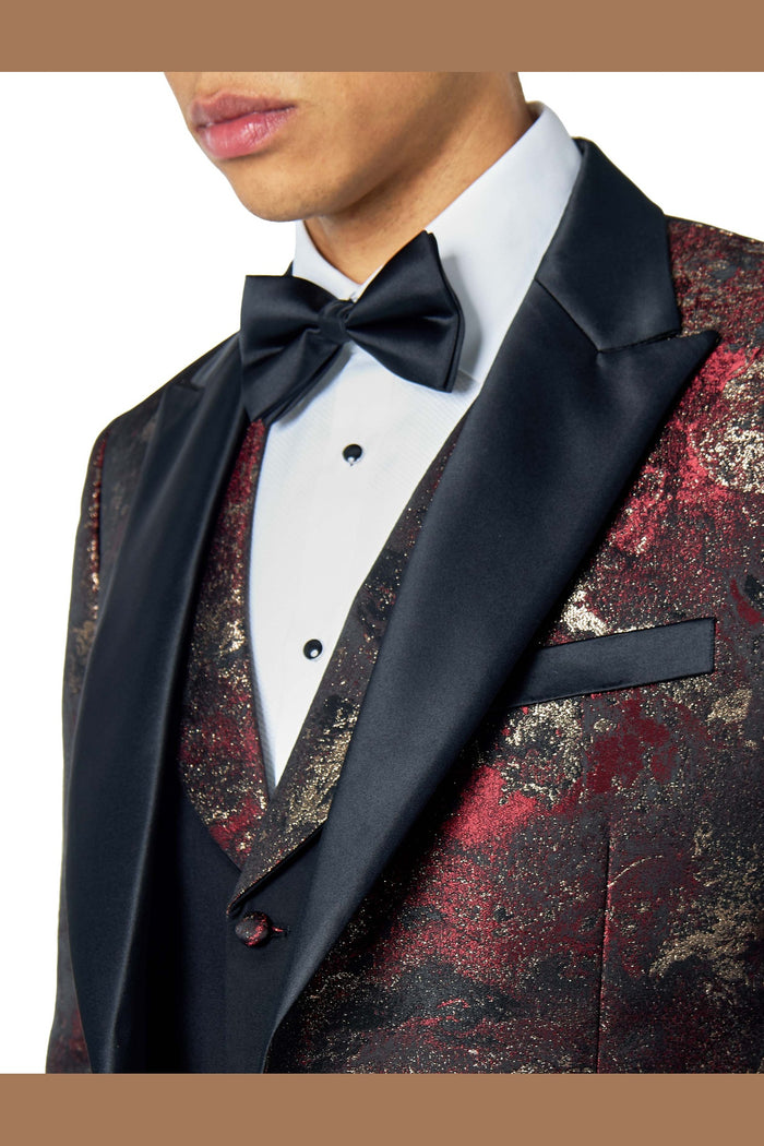 ALINO – MAROON WEDDING PARTY TUXEDO 3 PIECE SUIT