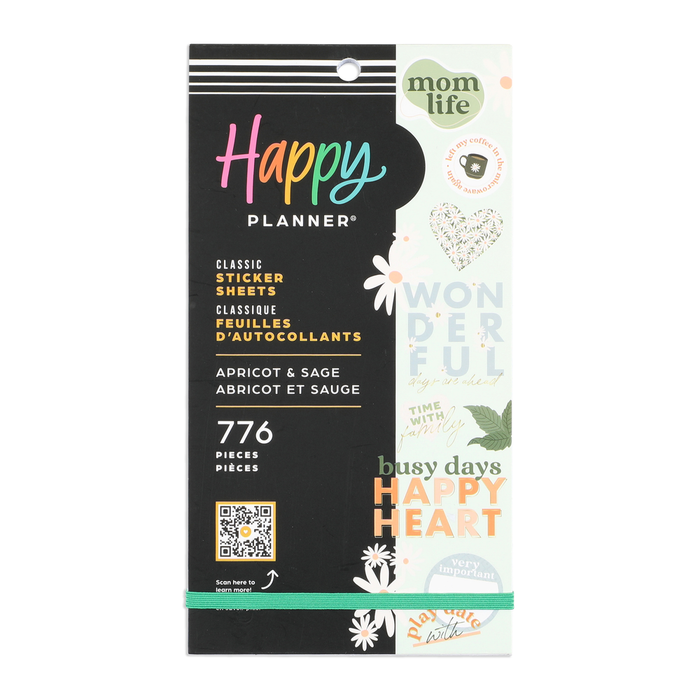 Apricot & Sage Mom - Value Pack Stickers featuring motivational phrases and decorative elements designed for planners, journals, and notebooks with a pastel color palette.
