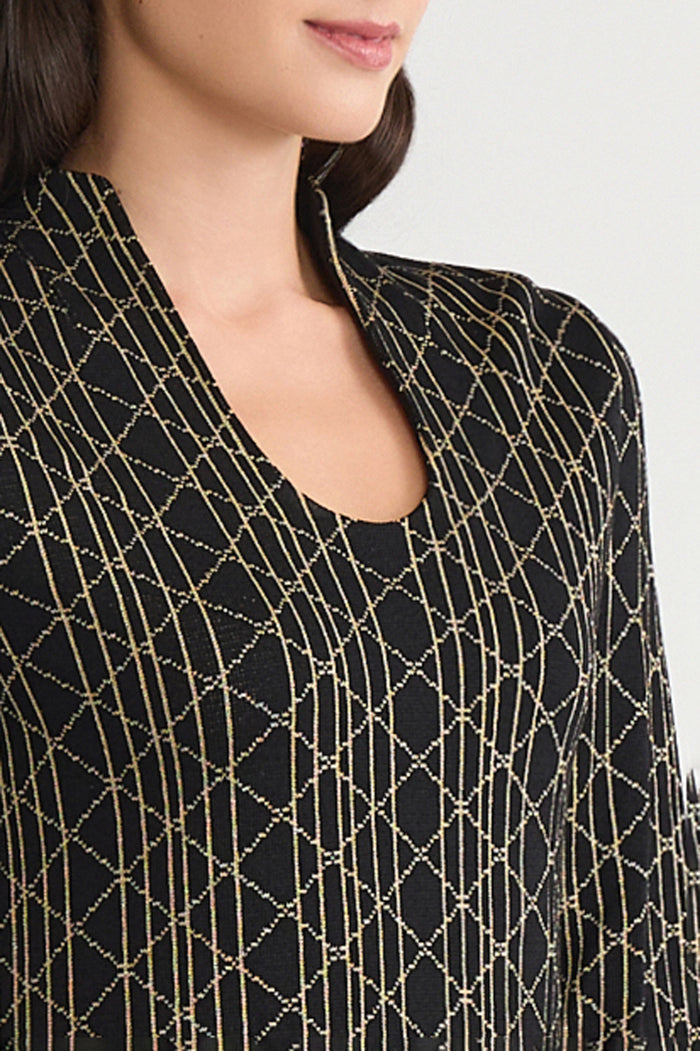 Art Deco Lurex Soft Knit Tunic, Black/Gold | Ming Wang
