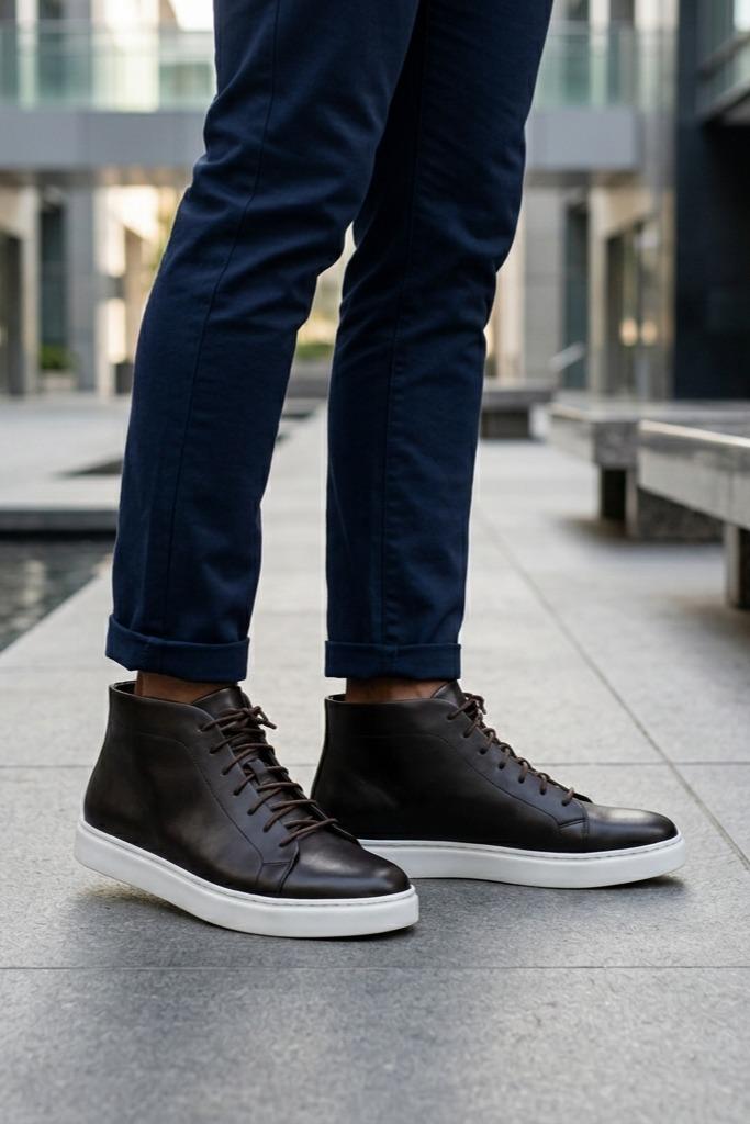 ASTER - Men’s Coffee Brown Leather Ankle Trainer Boots