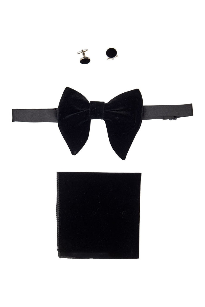 BIG BLACK VELVET BOW TIE SET
