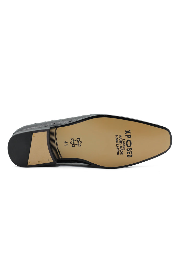 BLACK & BLUE LEATHER CROC PRINT LOAFERS