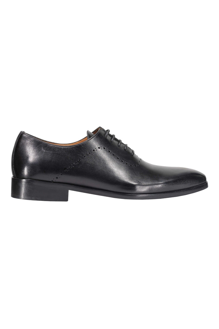 BLACK CALF LEATHER OXFORD LACE UP BROGUE SHOES