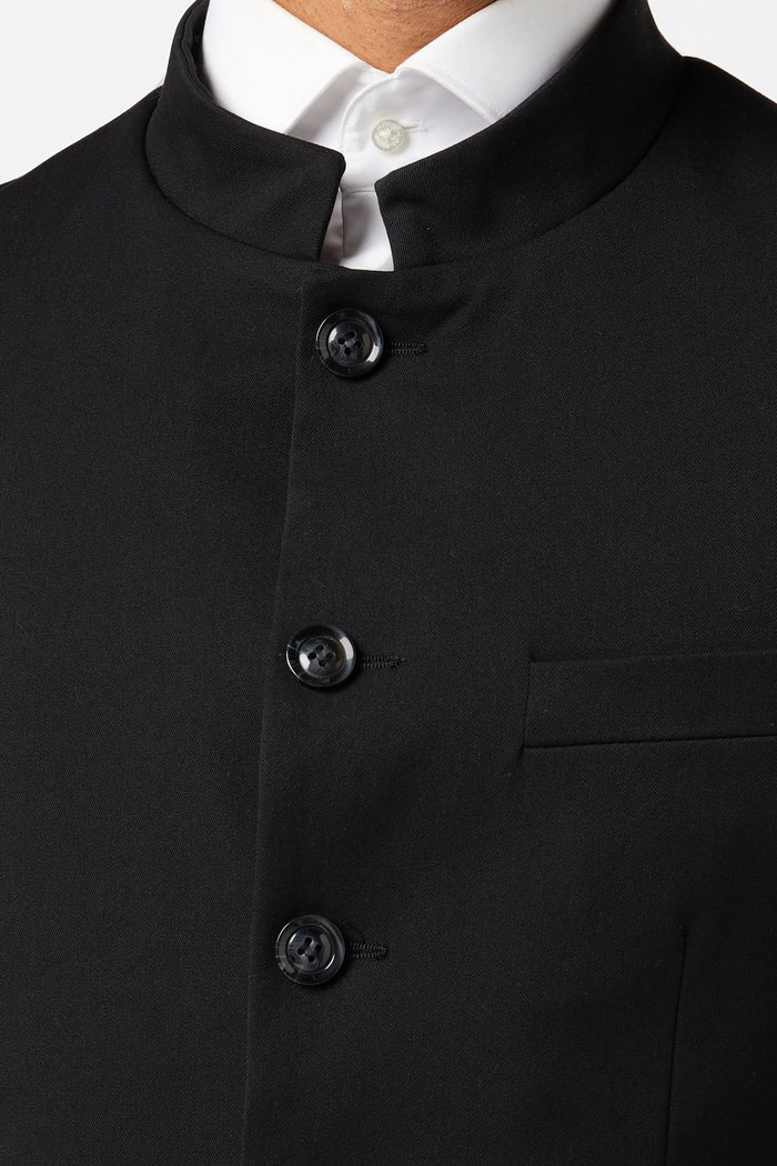 BLACK CHINESE GRANDAD COLLAR SUIT