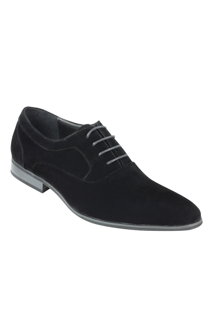 BLACK FAUX LEATHER LACE-UPS SHOES