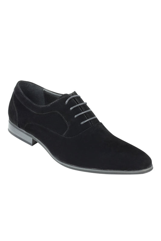 BLACK FAUX LEATHER LACE-UPS SHOES