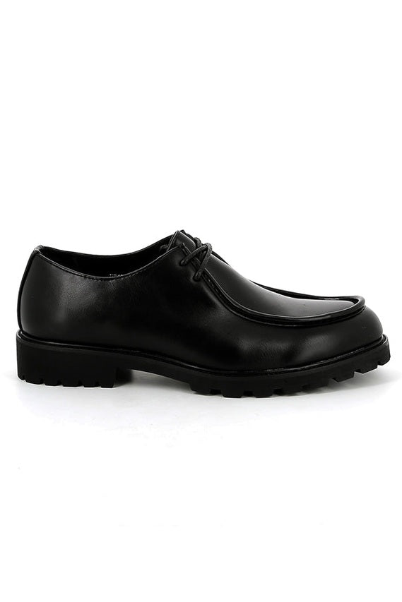 Black Faux Leather Moc Toe Derby Shoes Classic Lace-Up