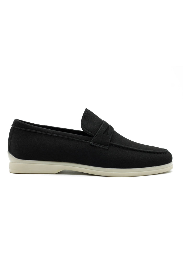 Black Faux Suede Leather Penny Loafers Lightweight