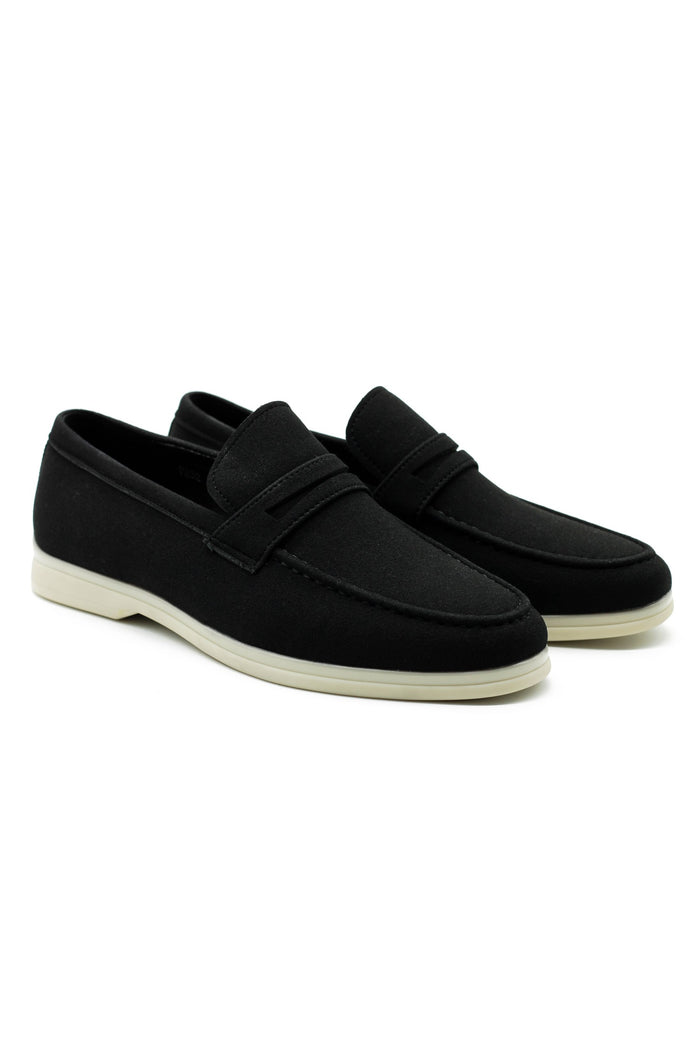 Black Faux Suede Leather Penny Loafers Lightweight