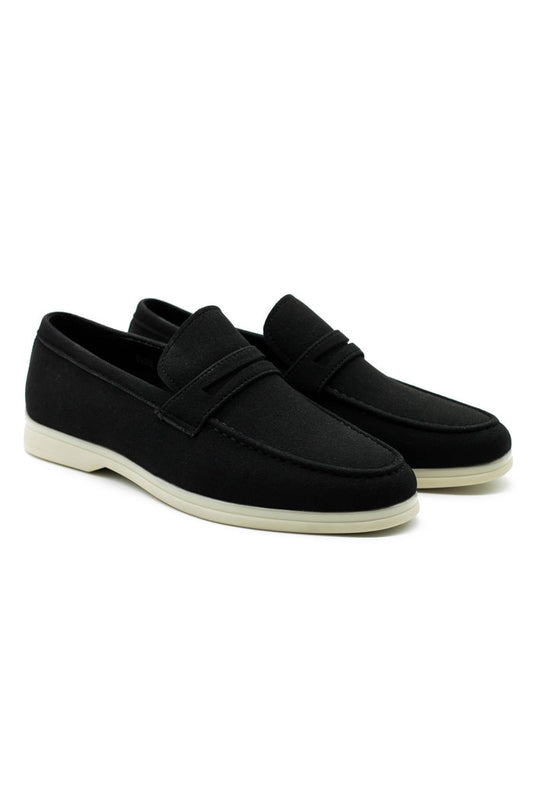 Black Faux Suede Leather Penny Loafers Lightweight
