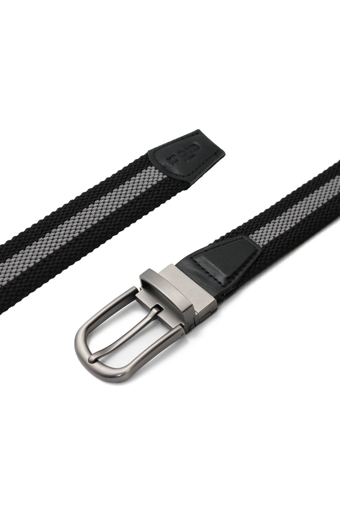 BLACK & GREY STRIPE REVERSIBLE STRETCH BELT