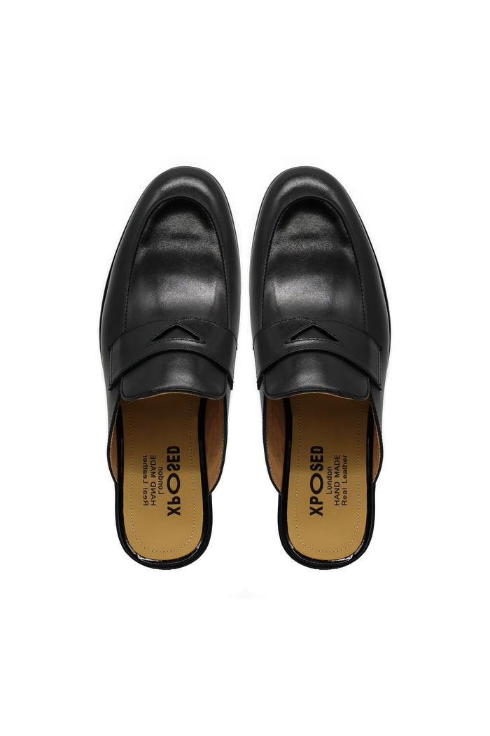 Black Leather Backless Shoes – Slip-on