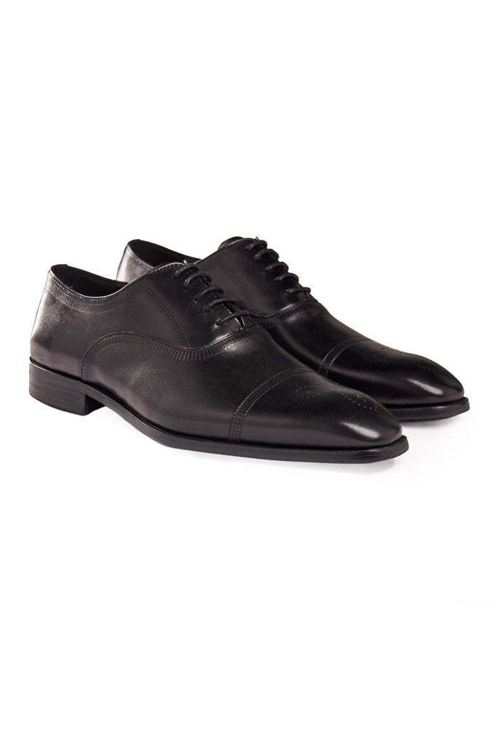 BLACK LEATHER OXFORD BROGUE SHOES