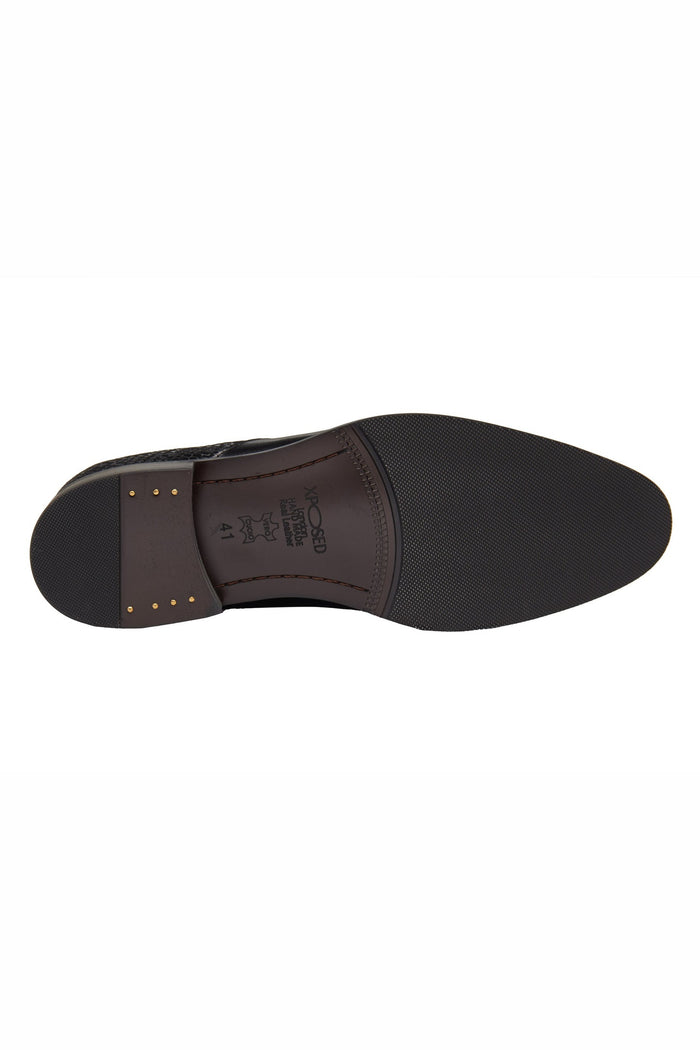 BLACK LEATHER PRINTED LOAFERS