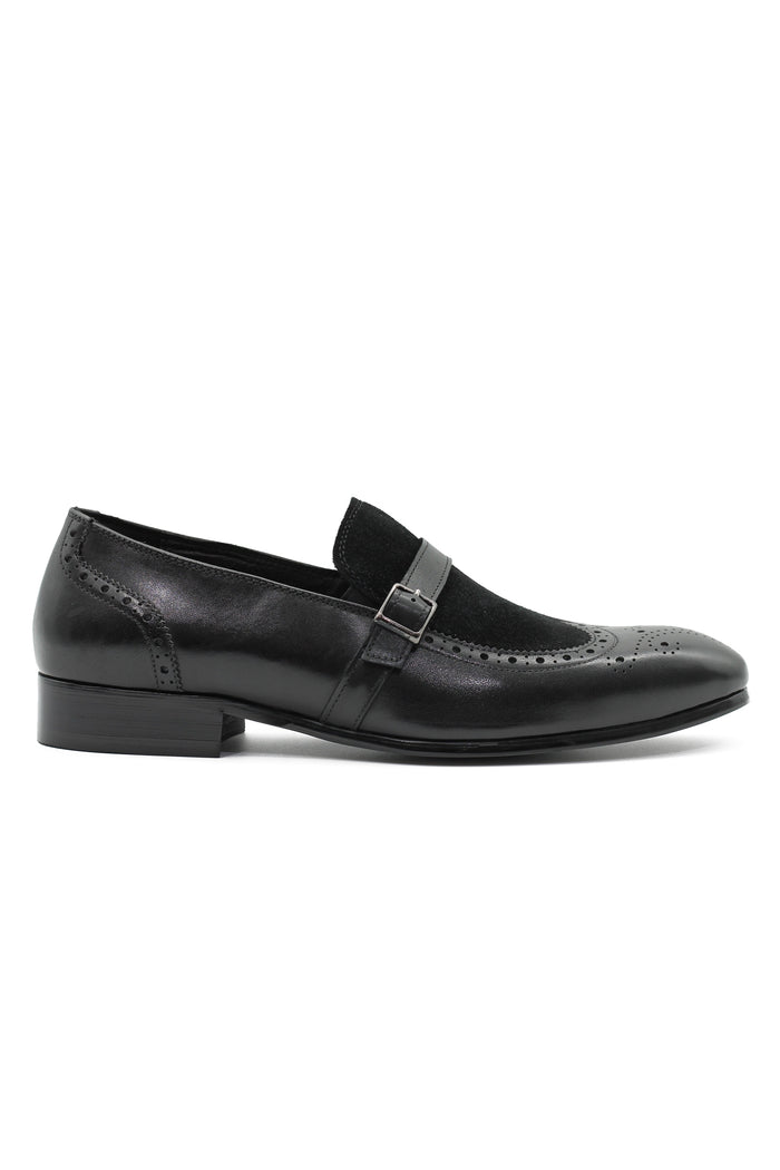 BLACK LEATHER & SUEDE MONK STRAP BROUGES