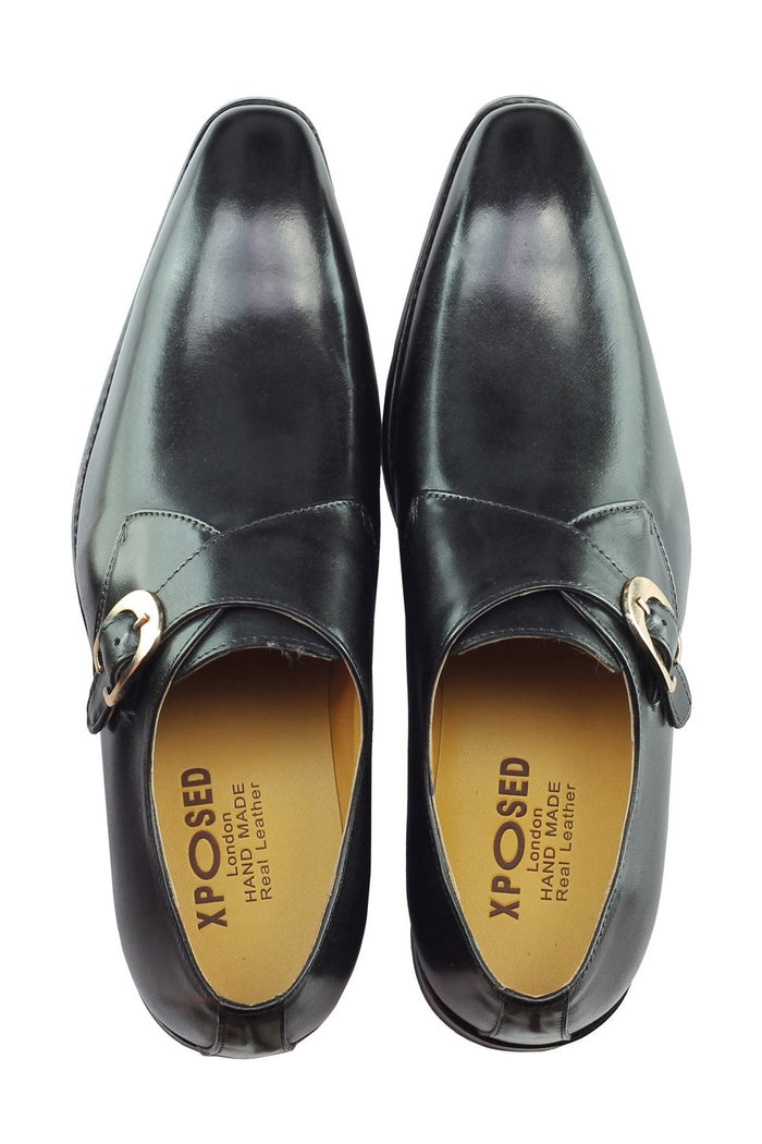 BLACK MONK STRAP REAL LEATHER SHOES