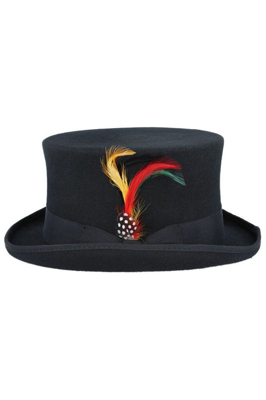 BLACK PURE WOOL TOP HAT WITH FEATHER