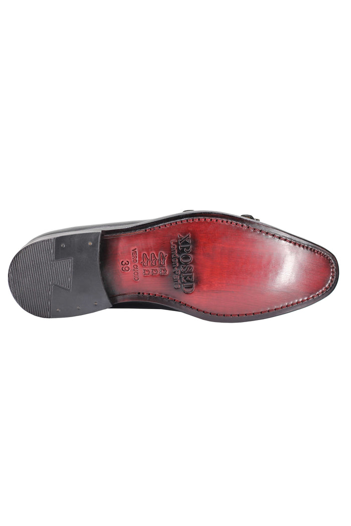 Black Real Leather Double Monk Shoes