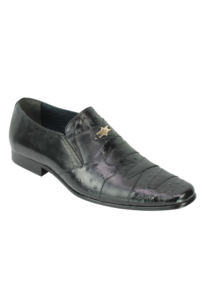 BLACK REAL LEATHER SLIP ON SHOES