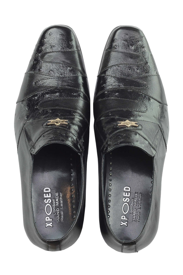 BLACK REAL LEATHER SLIP ON SHOES