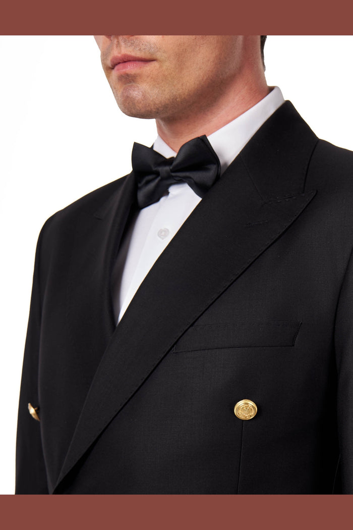Black Slim Fit Double Breasted Tux Suit with Gold Buttons