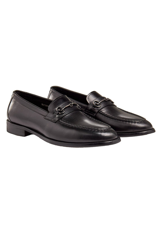 BLACK SNAFFLE BUCKLE LEATHER SHOES