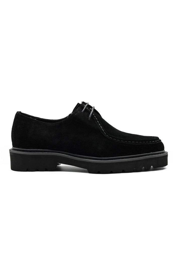 Black Suede Derby Shoes Moc Toe Chunky Sole