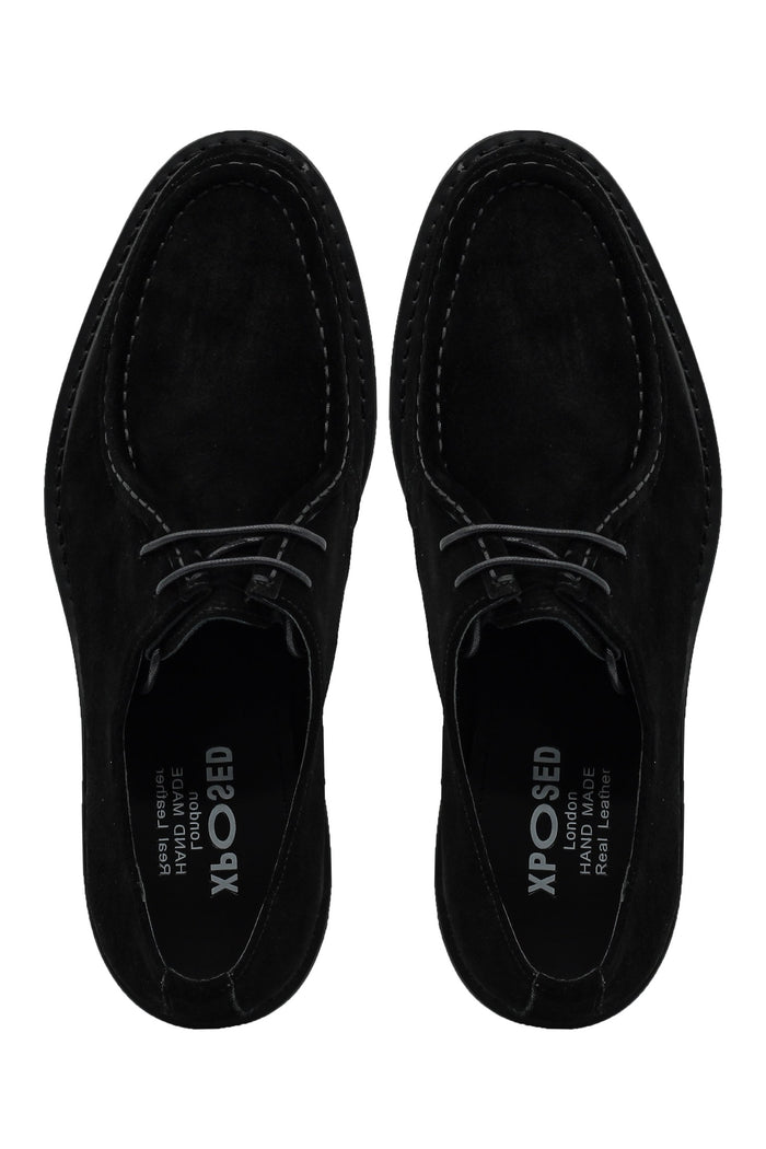Black Suede Derby Shoes Moc Toe Chunky Sole