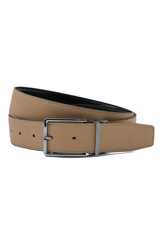 BLACK & TAN LEATHER REVERSIBLE BELT