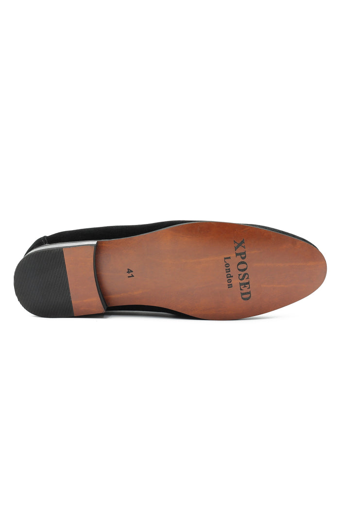 BLACK VELVET TUXEDO SLIPPERS