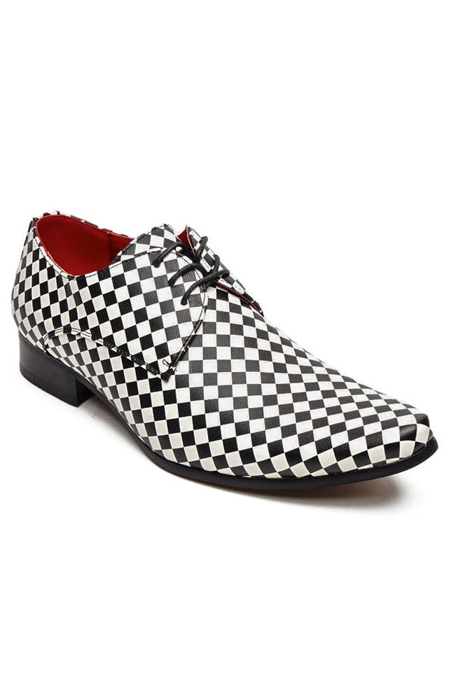 Black & White Retro Checkered Lace-up Shoes