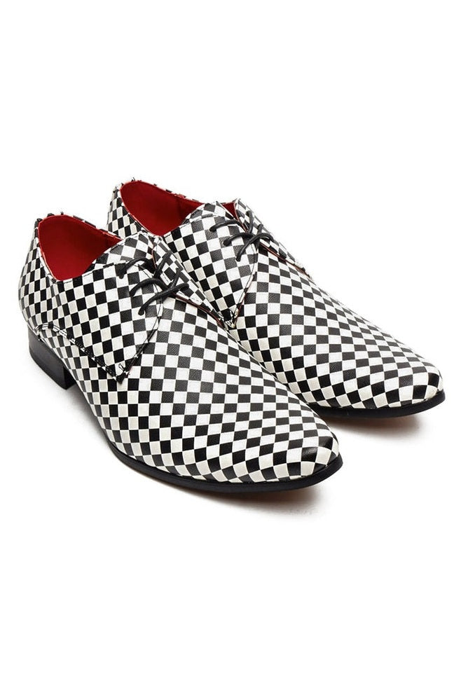 Black & White Retro Checkered Lace-up Shoes