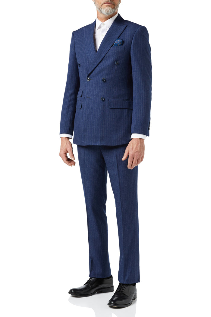 BLUE DOUBLE BREASTED PINSTRIPE JACKET & WAISTCOAT
