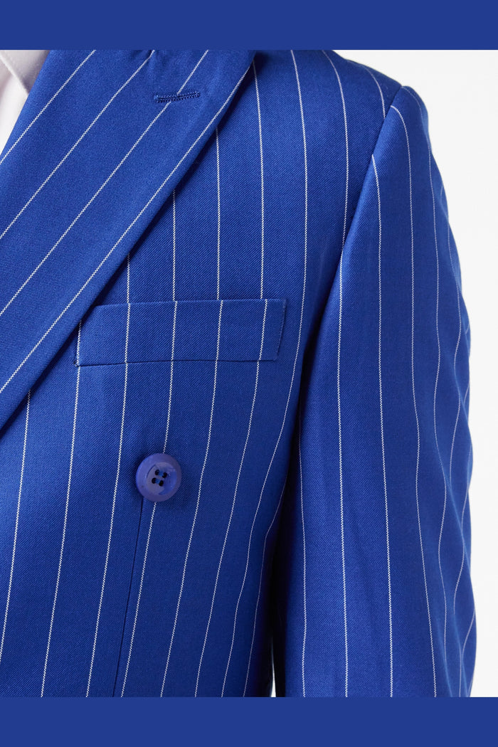 BLUE DOUBLE BREASTED WIDE CHALK STRIPE SUIT