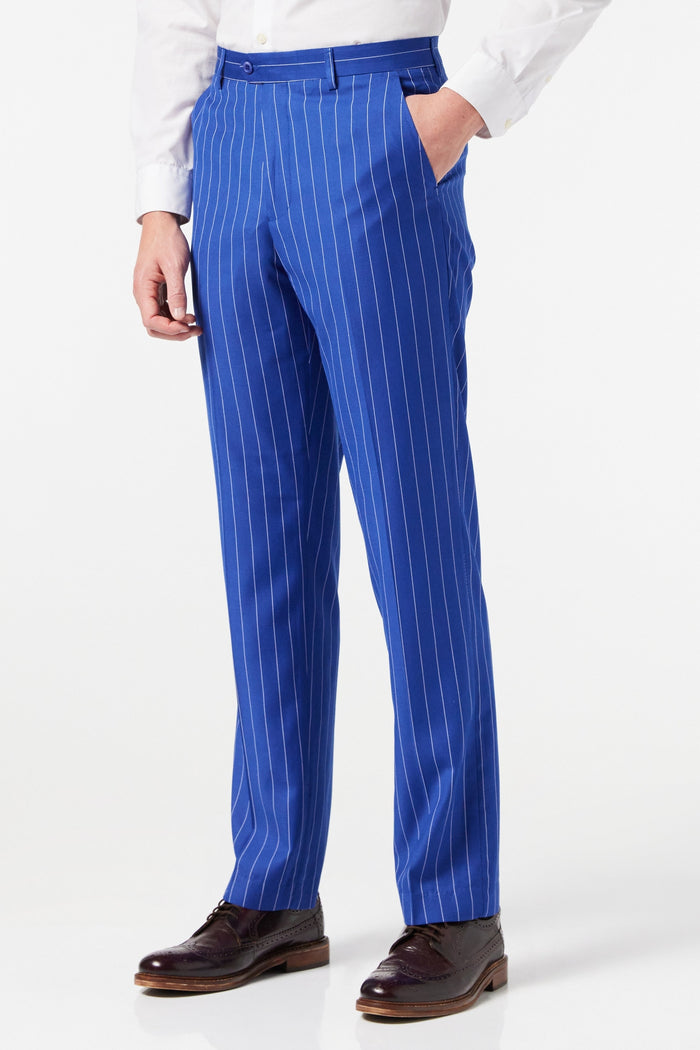 BLUE DOUBLE BREASTED WIDE CHALK STRIPE SUIT