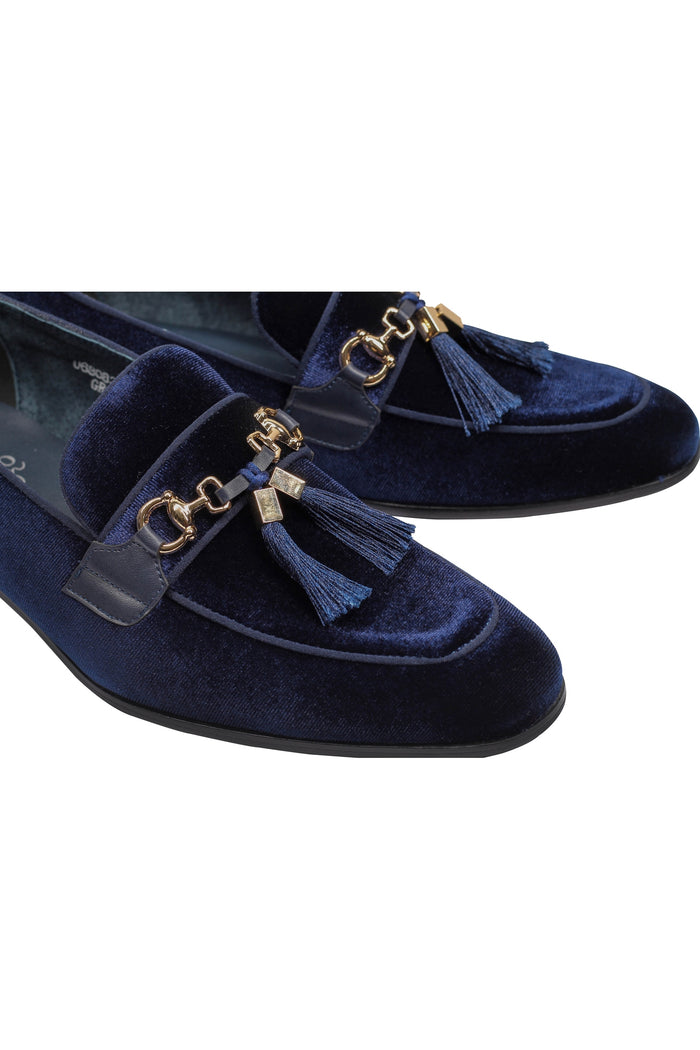 BLUE VELVET TASSEL LOFERS METAL SNAFFLE BUCKLE
