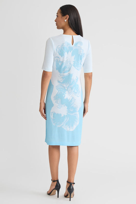 Bold Floral Jacquard Knit Sheath Dress, Serene/White/Black | Ming Wang