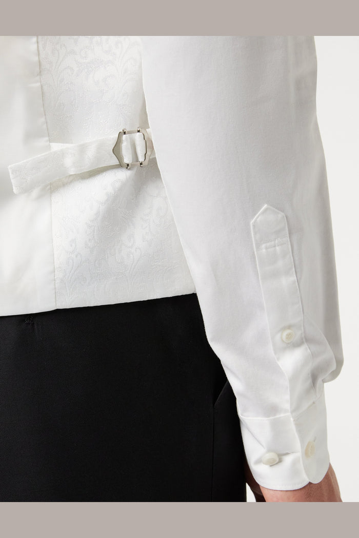 BRIAN - Floral Jacquard Print White Tuxedo Jacket With Waistcoat