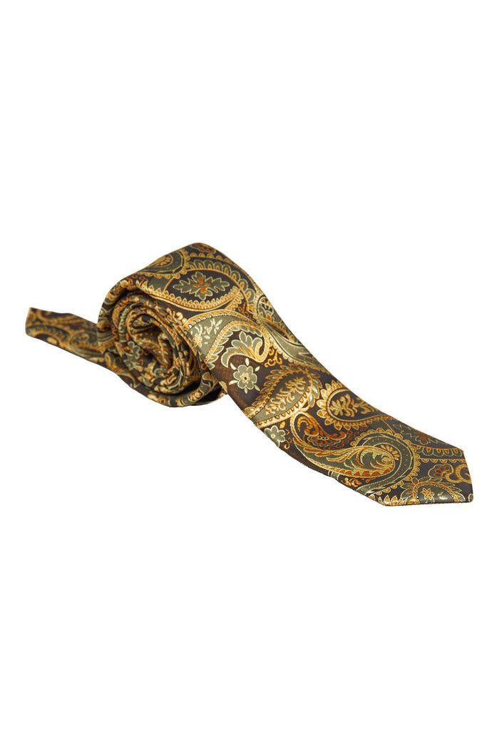 BROWN GOLD FLORAL PAISLEY NECK TIE SET
