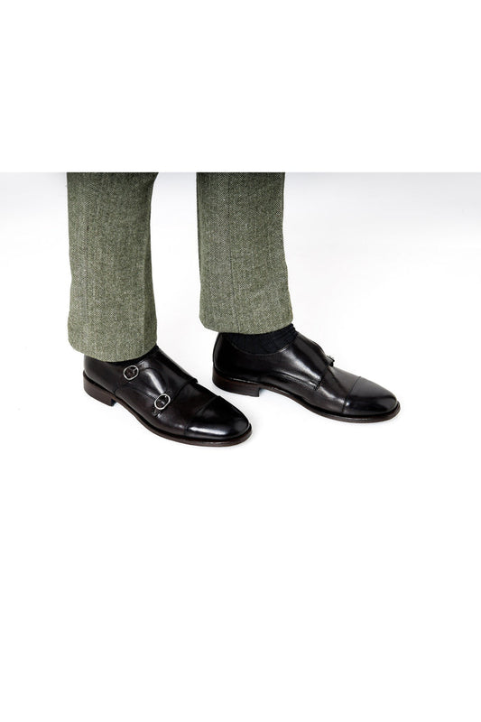 BROWN ITALIAN CALFSKIN DOUBLE BUCKLE MONK LOAFER