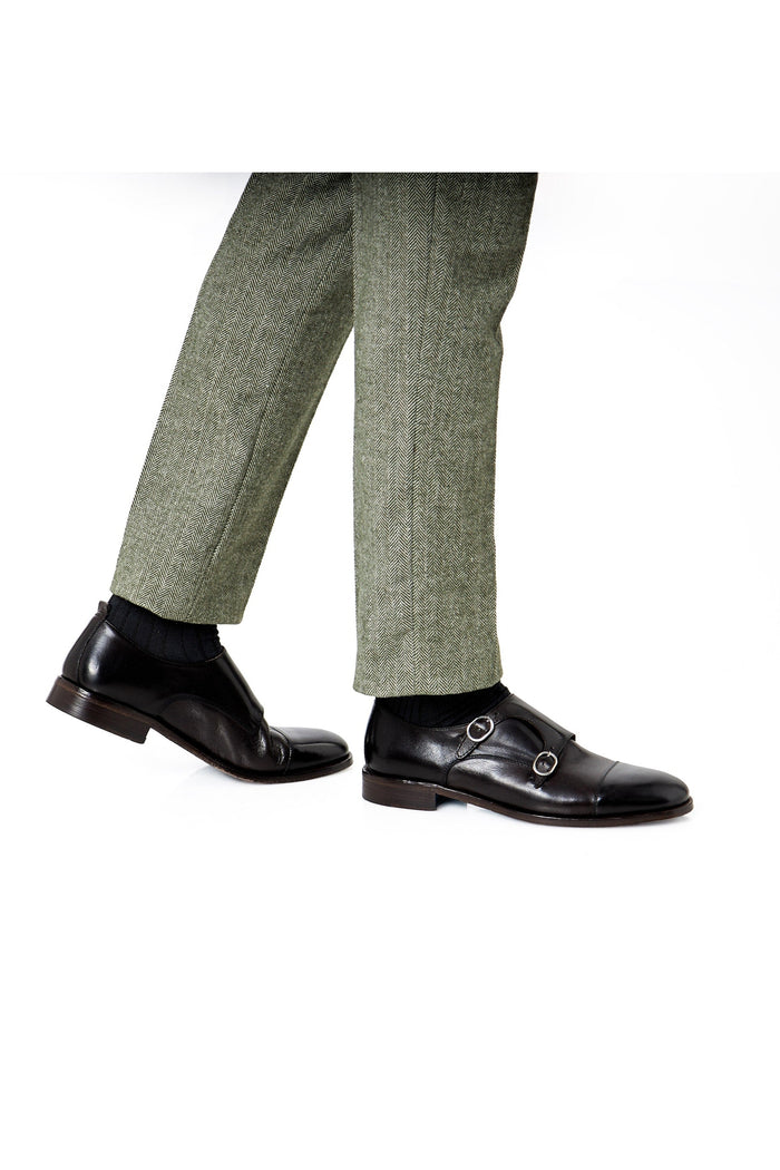 BROWN ITALIAN CALFSKIN DOUBLE BUCKLE MONK LOAFER