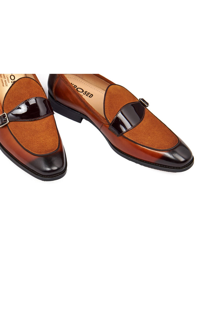 BROWN LEATHER & SUEDE MONK SHOES