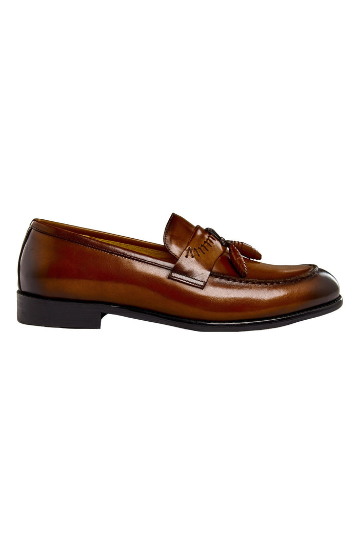 BROWN LEATHER TASSEL LOAFERS